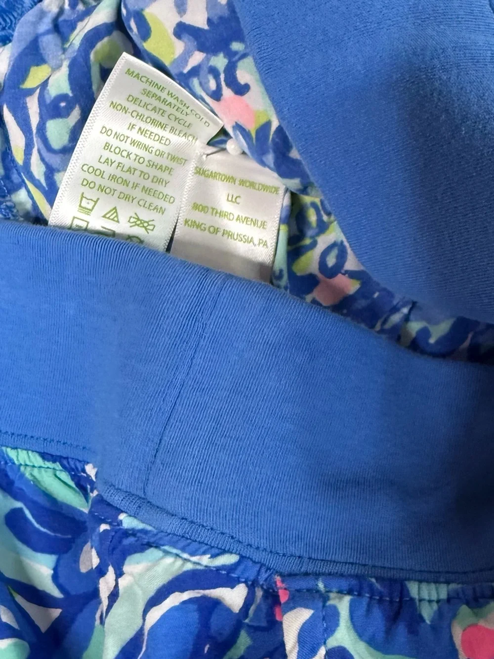Yoga Waist Blue Floral Shell Print Wide Leg Lilly Pulitzer Lounge Bottom Size XS